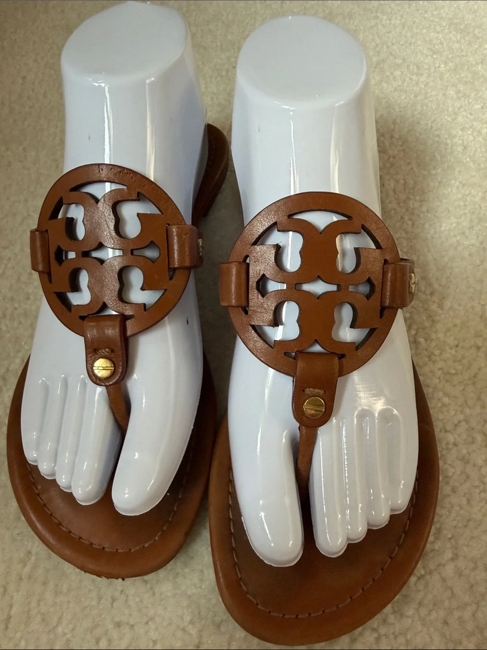 Tory Burch Miller Logo Thong Sandals in Cognac Brown